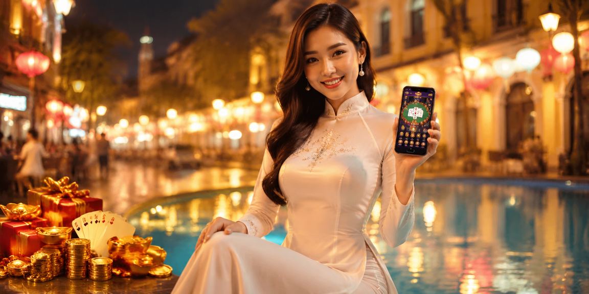 Người phụ nữ mặc áo dài chơi bài card game tại Hà Nội với không khí truyền thống hiện đại